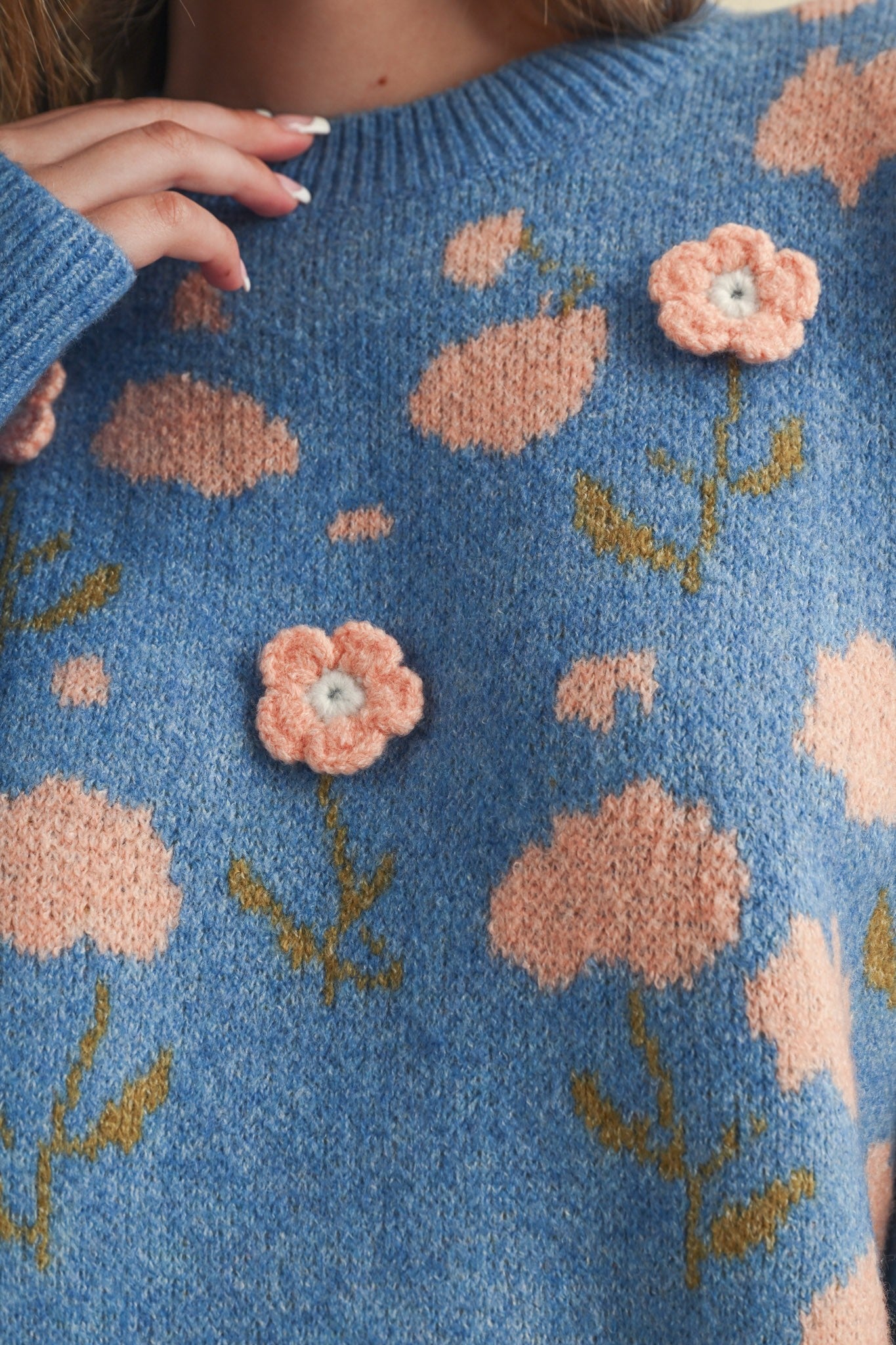 Botanical Relief Floral Applique Sweater - Westly