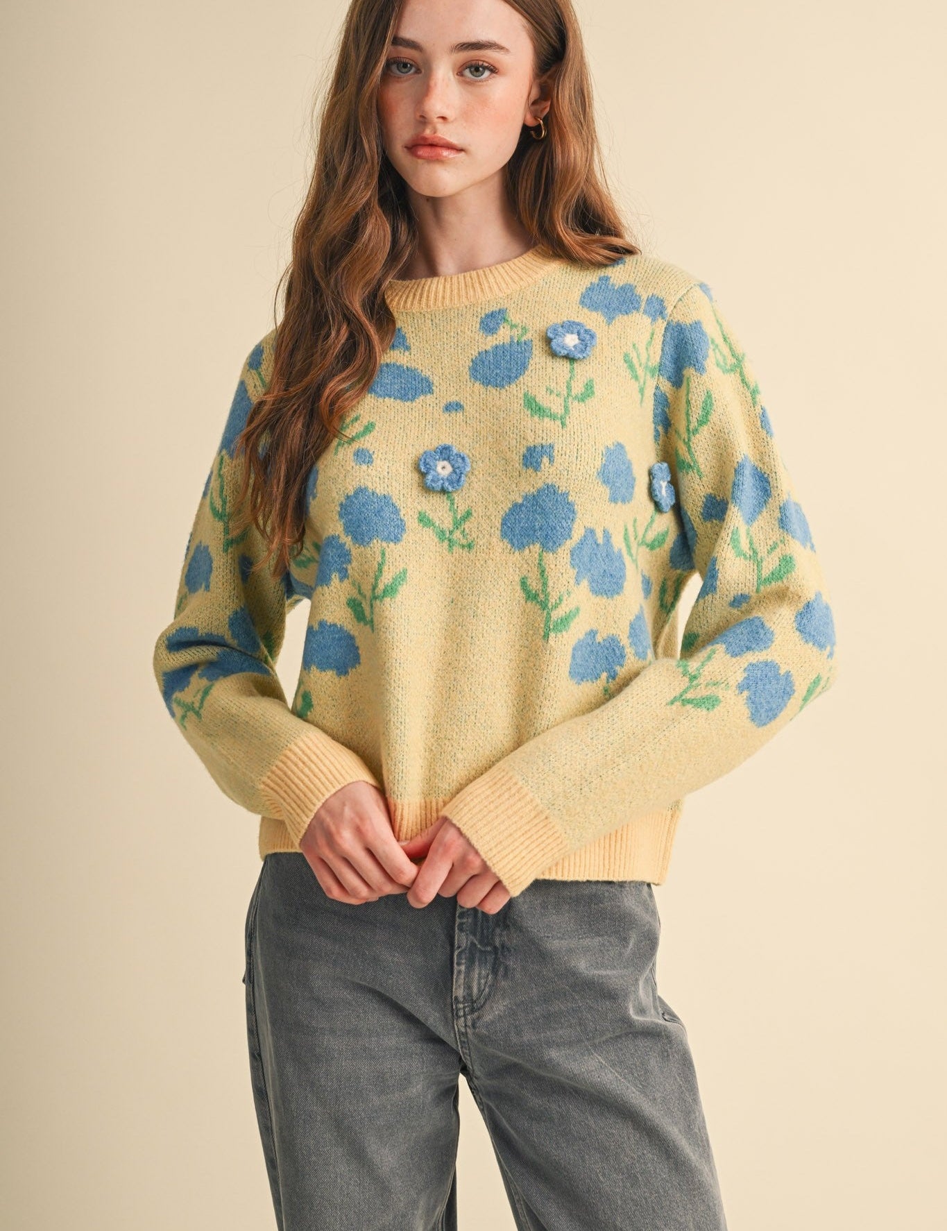 Botanical Relief Floral Applique Sweater - Westly