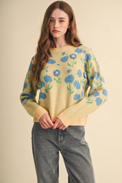 Botanical Relief Floral Applique Sweater - Westly