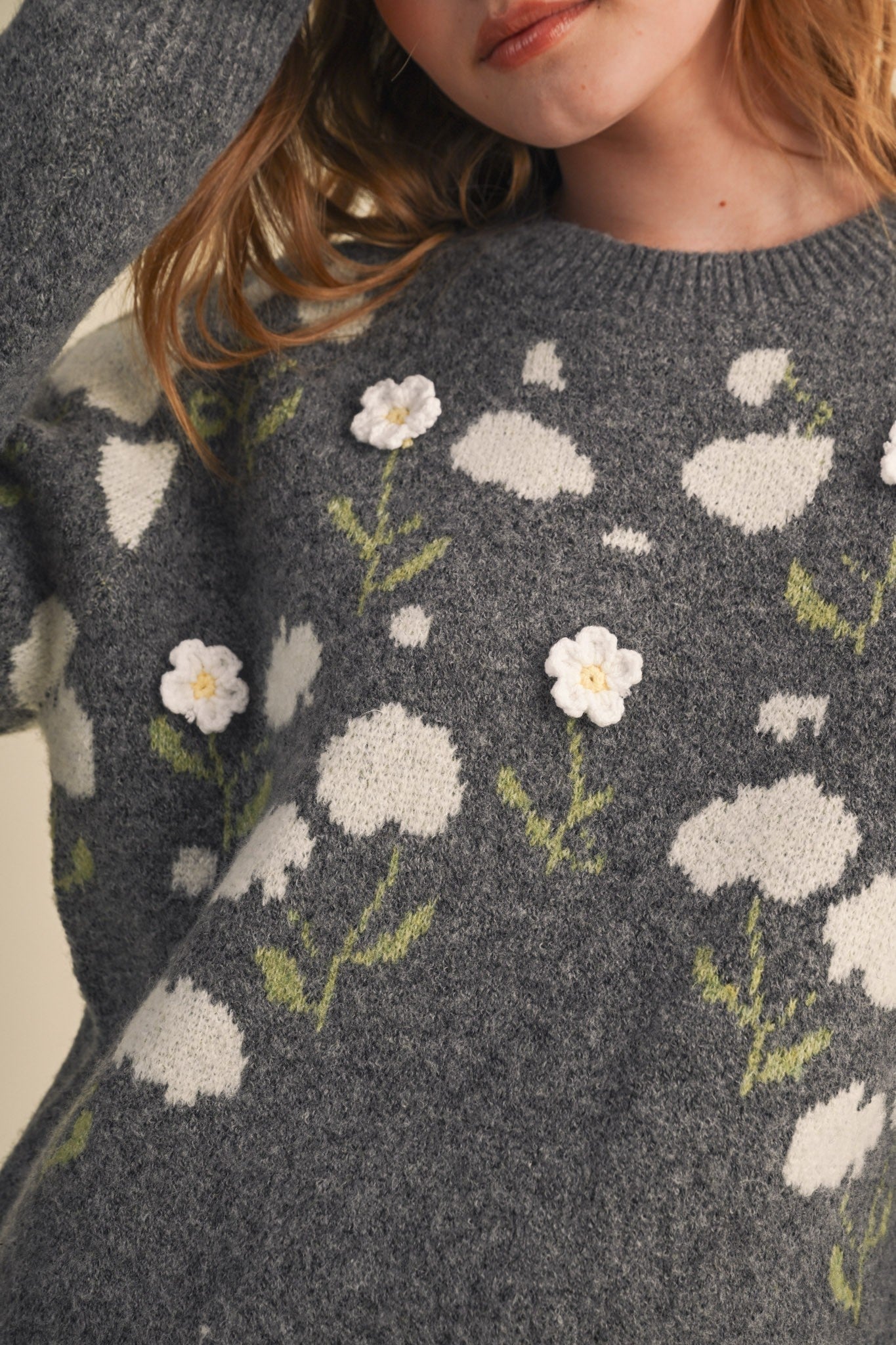 Botanical Relief Floral Applique Sweater - Westly