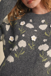Botanical Relief Floral Applique Sweater - Westly