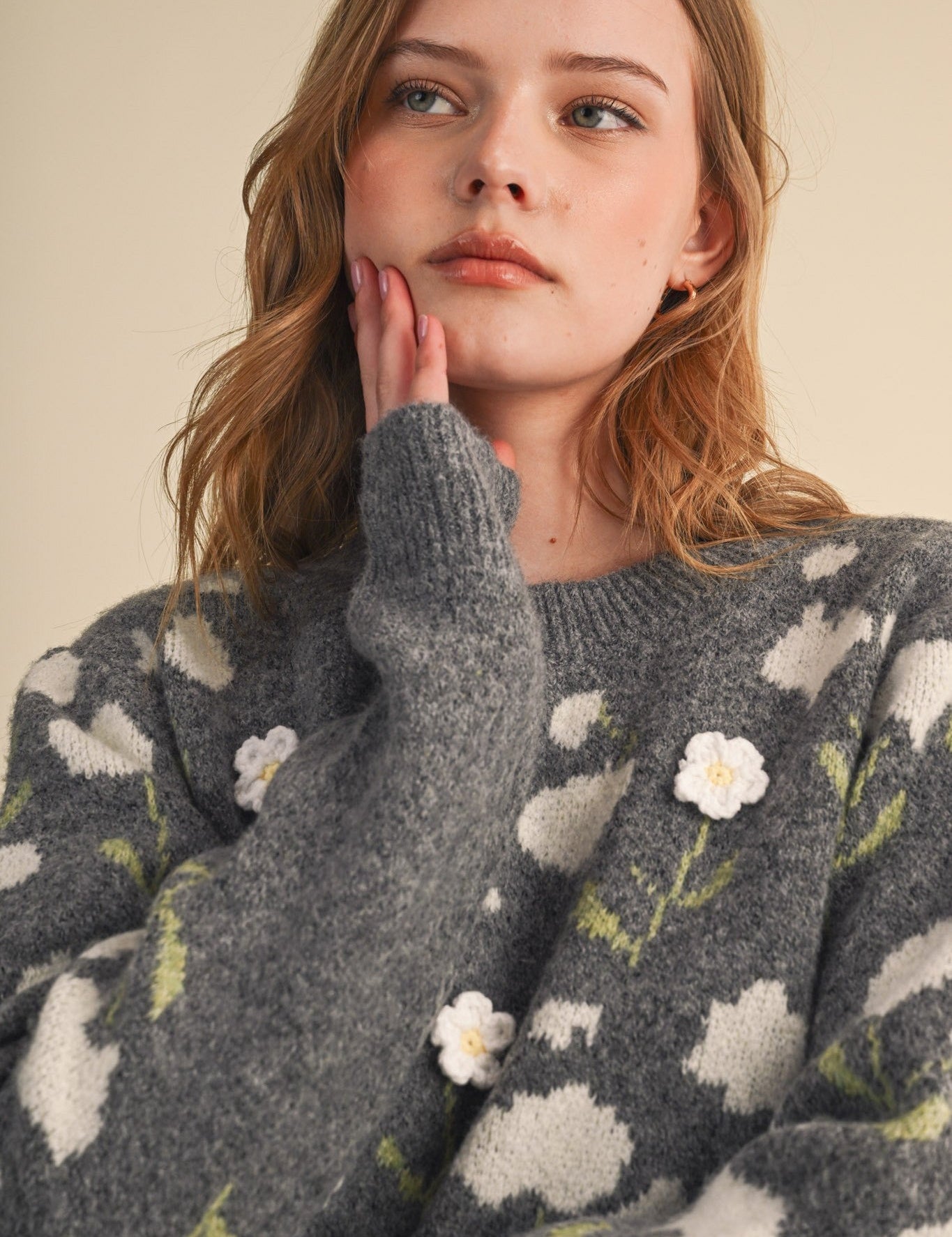 Botanical Relief Floral Applique Sweater - Westly