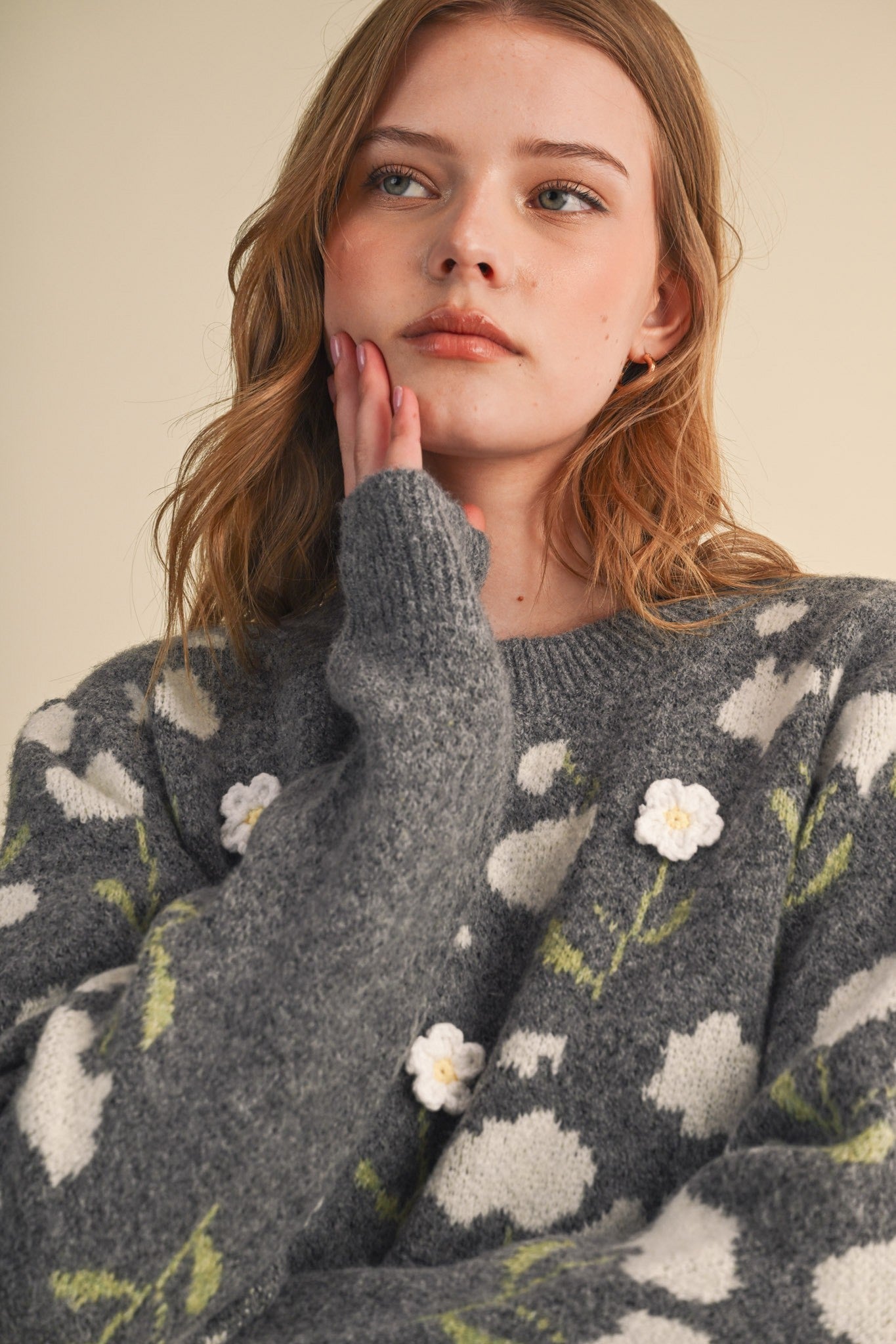 Botanical Relief Floral Applique Sweater - Westly