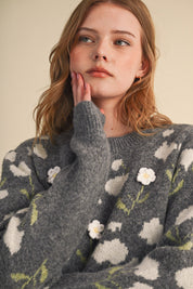 Botanical Relief Floral Applique Sweater - Westly