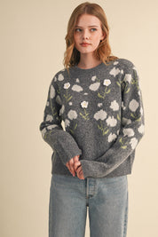 Botanical Relief Floral Applique Sweater - Westly