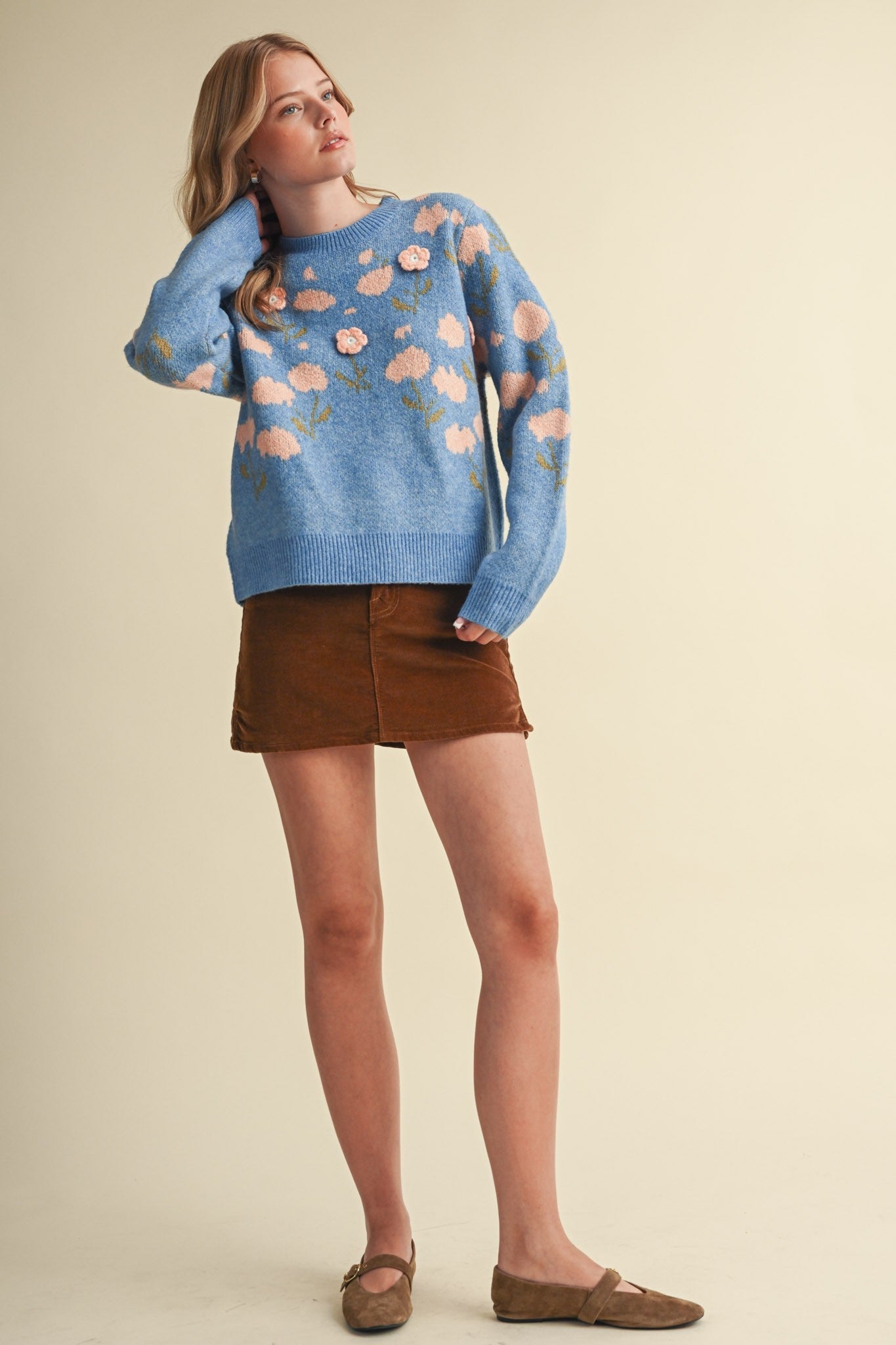 Botanical Relief Floral Applique Sweater - Westly