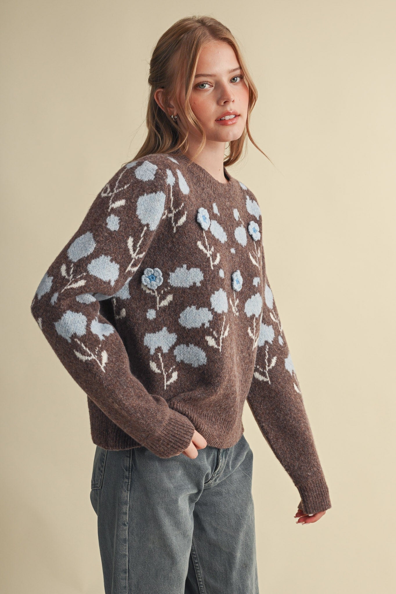 Botanical Relief Floral Applique Sweater - Westly