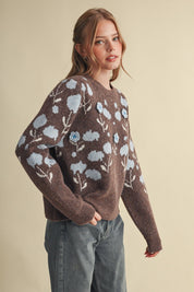 Botanical Relief Floral Applique Sweater - Westly