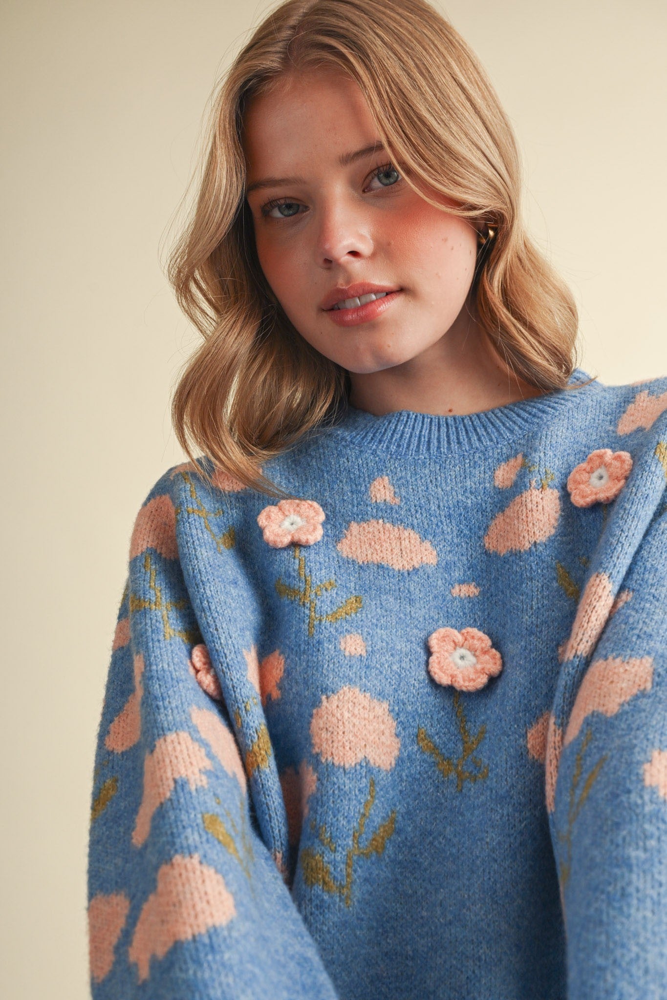 Botanical Relief Floral Applique Sweater - Westly
