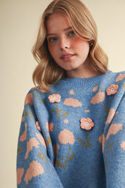 Botanical Relief Floral Applique Sweater - Westly
