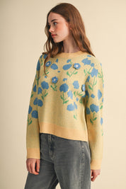 Botanical Relief Floral Applique Sweater - Westly
