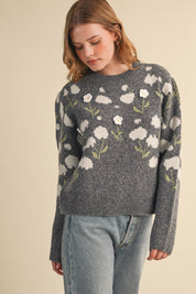 Botanical Relief Floral Applique Sweater - Westly