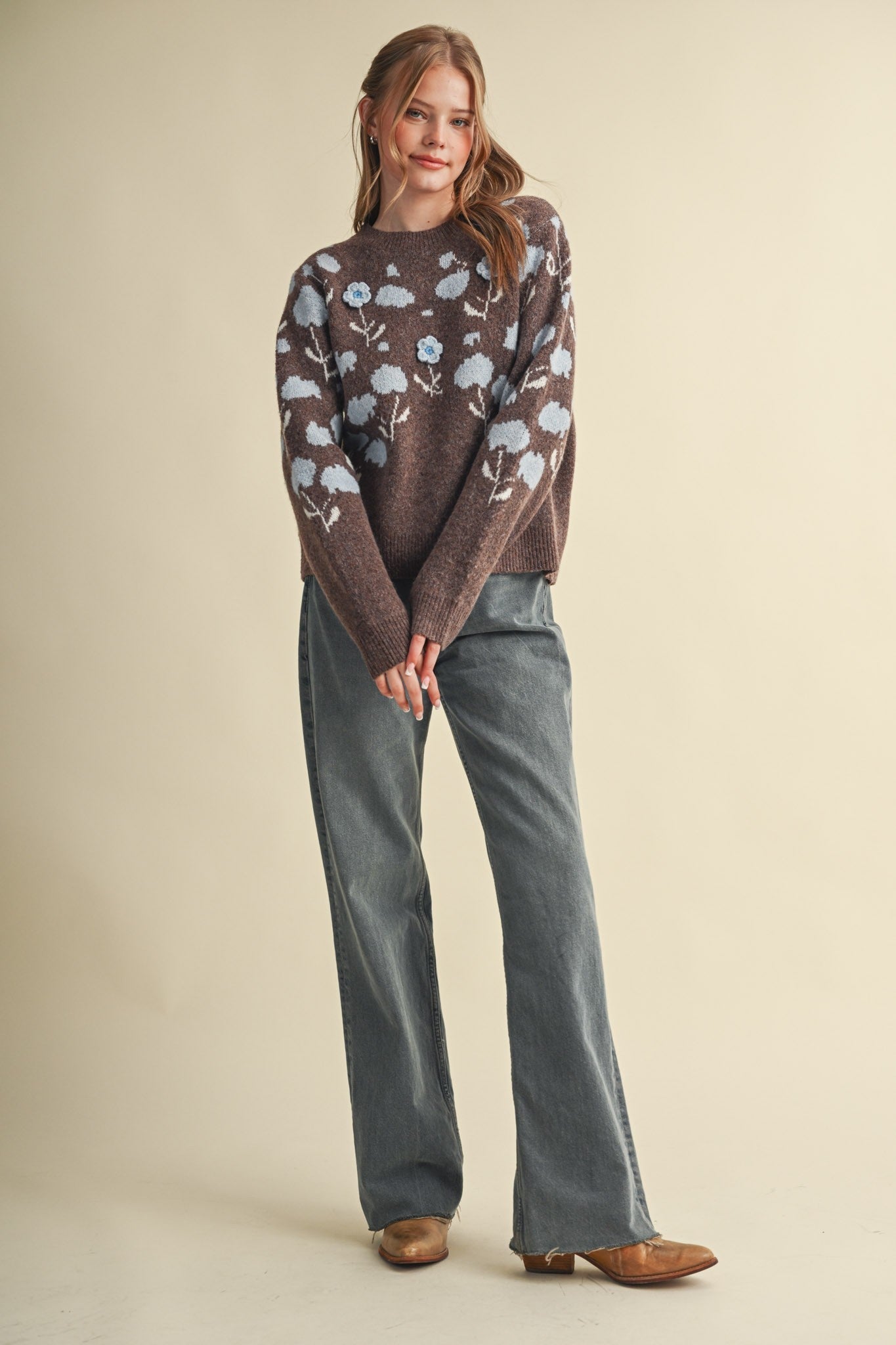 Botanical Relief Floral Applique Sweater - Westly