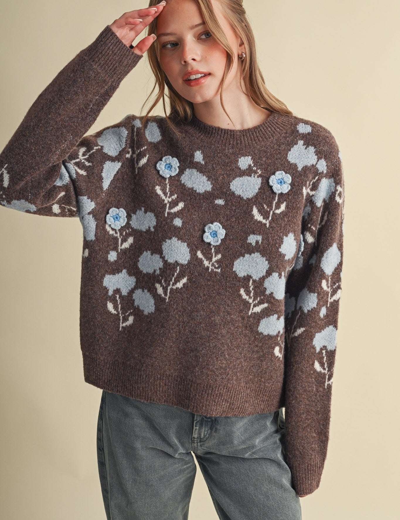 Botanical Relief Floral Applique Sweater - Westly
