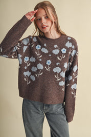 Botanical Relief Floral Applique Sweater - Westly