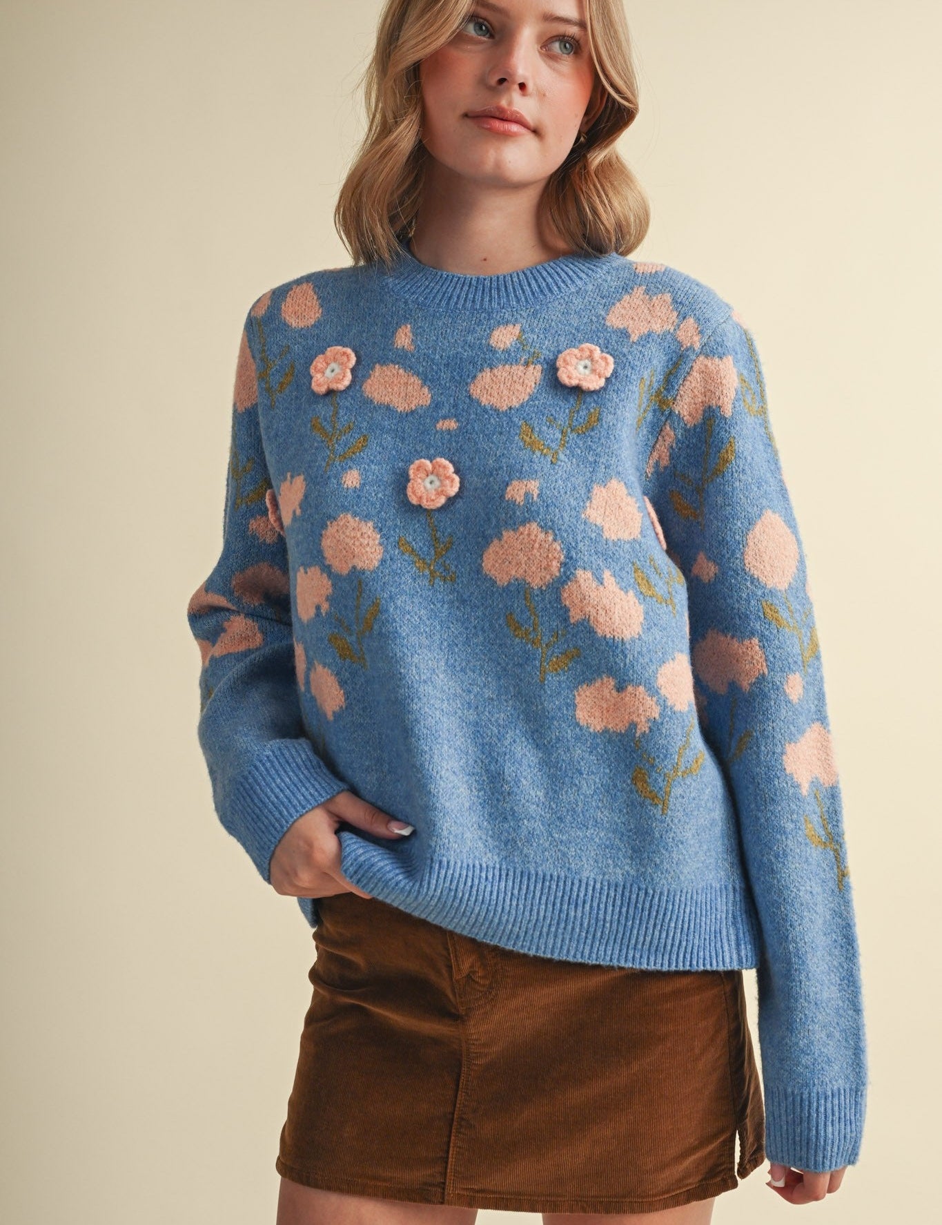 Botanical Relief Floral Applique Sweater - Westly
