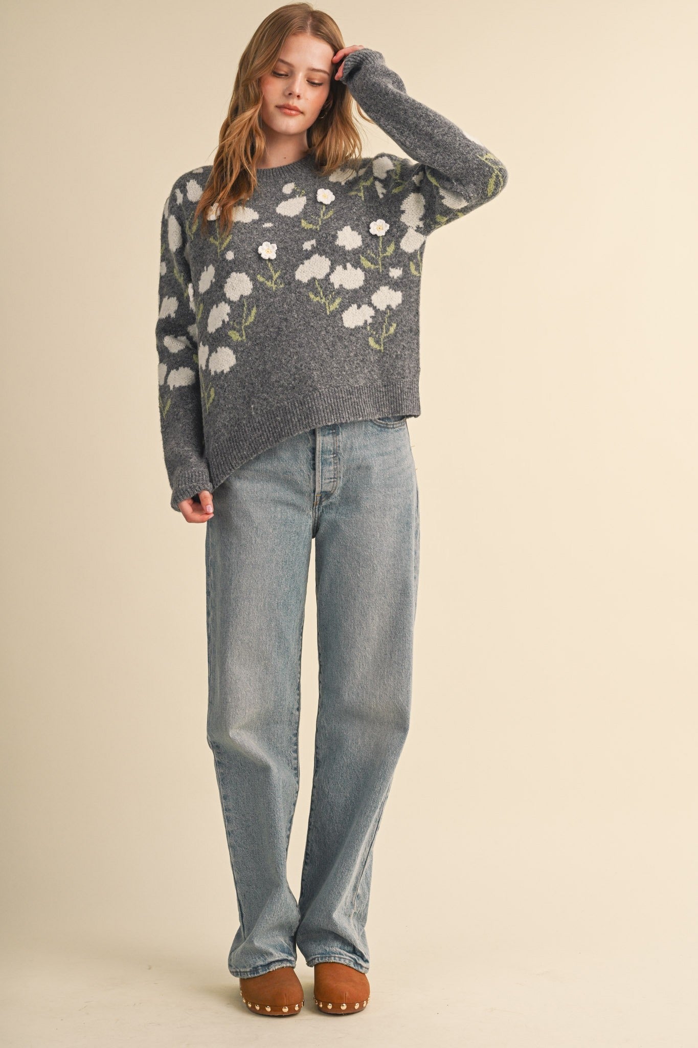Botanical Relief Floral Applique Sweater - Westly