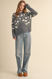 Botanical Relief Floral Applique Sweater - Westly