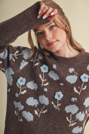 Botanical Relief Floral Applique Sweater - Westly