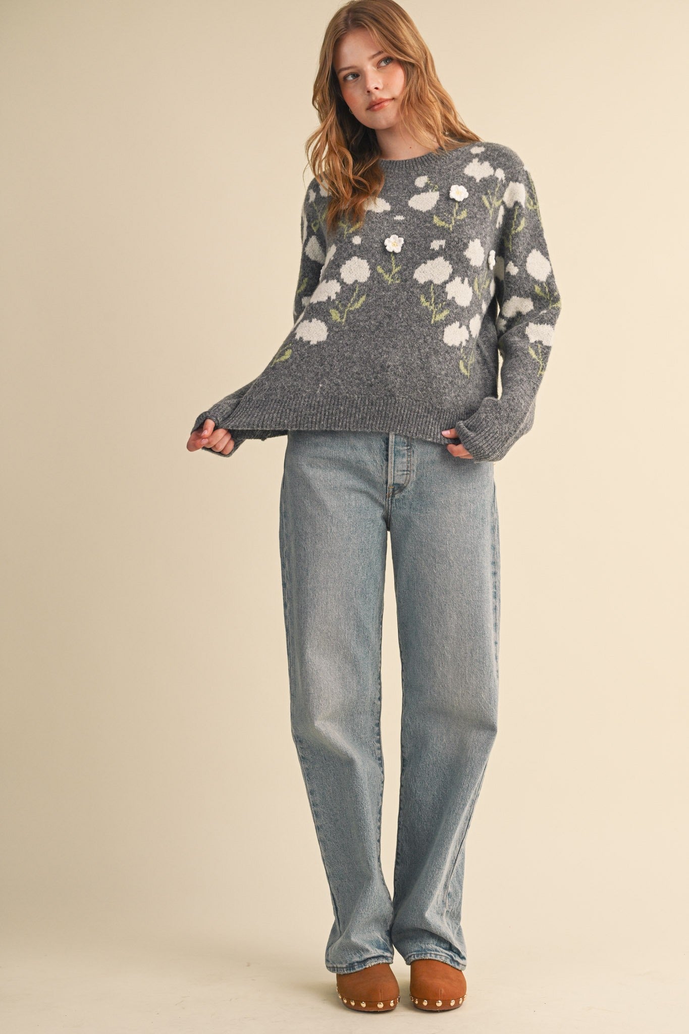 Botanical Relief Floral Applique Sweater - Westly
