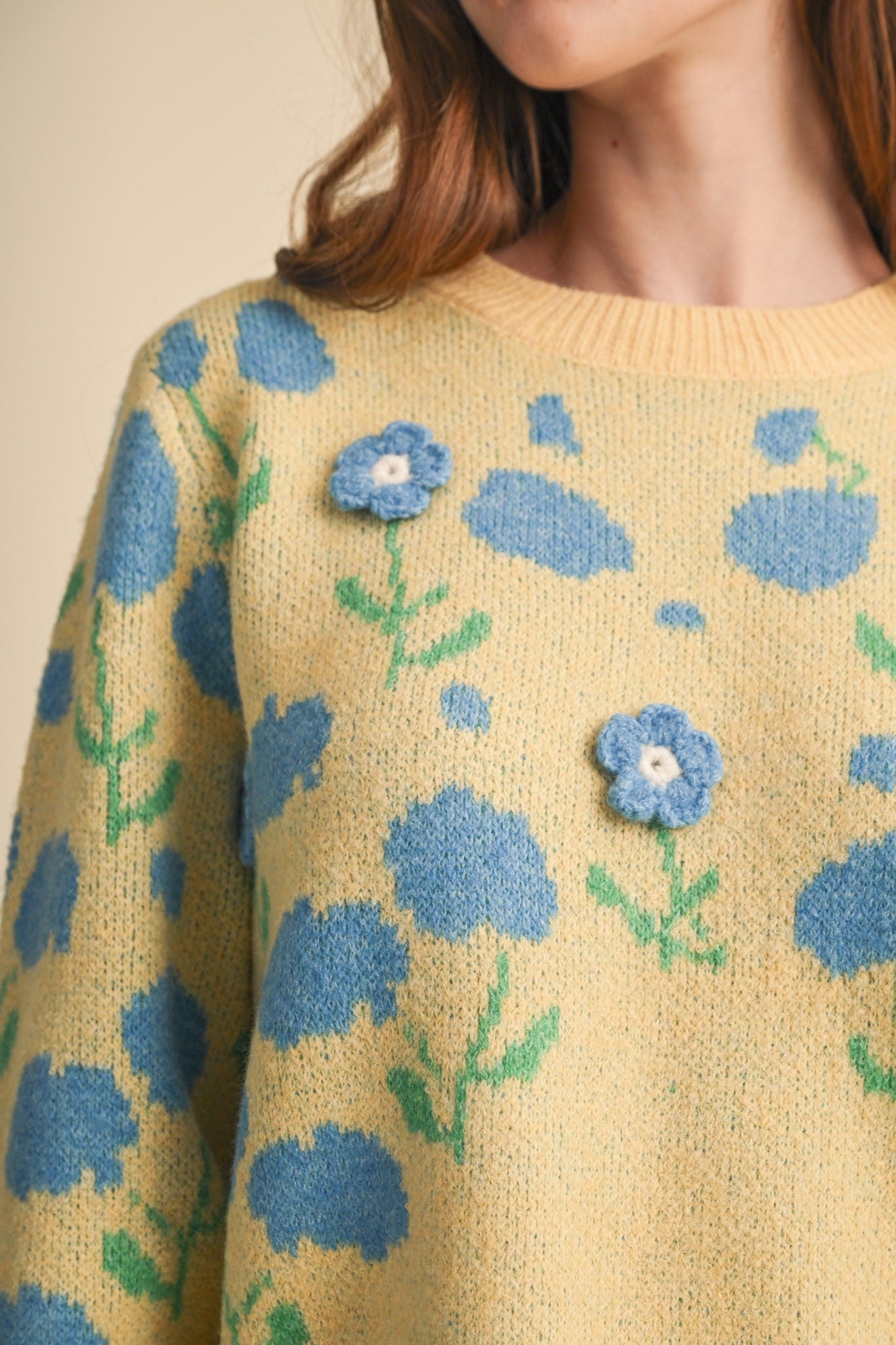 Botanical Relief Floral Applique Sweater - Westly