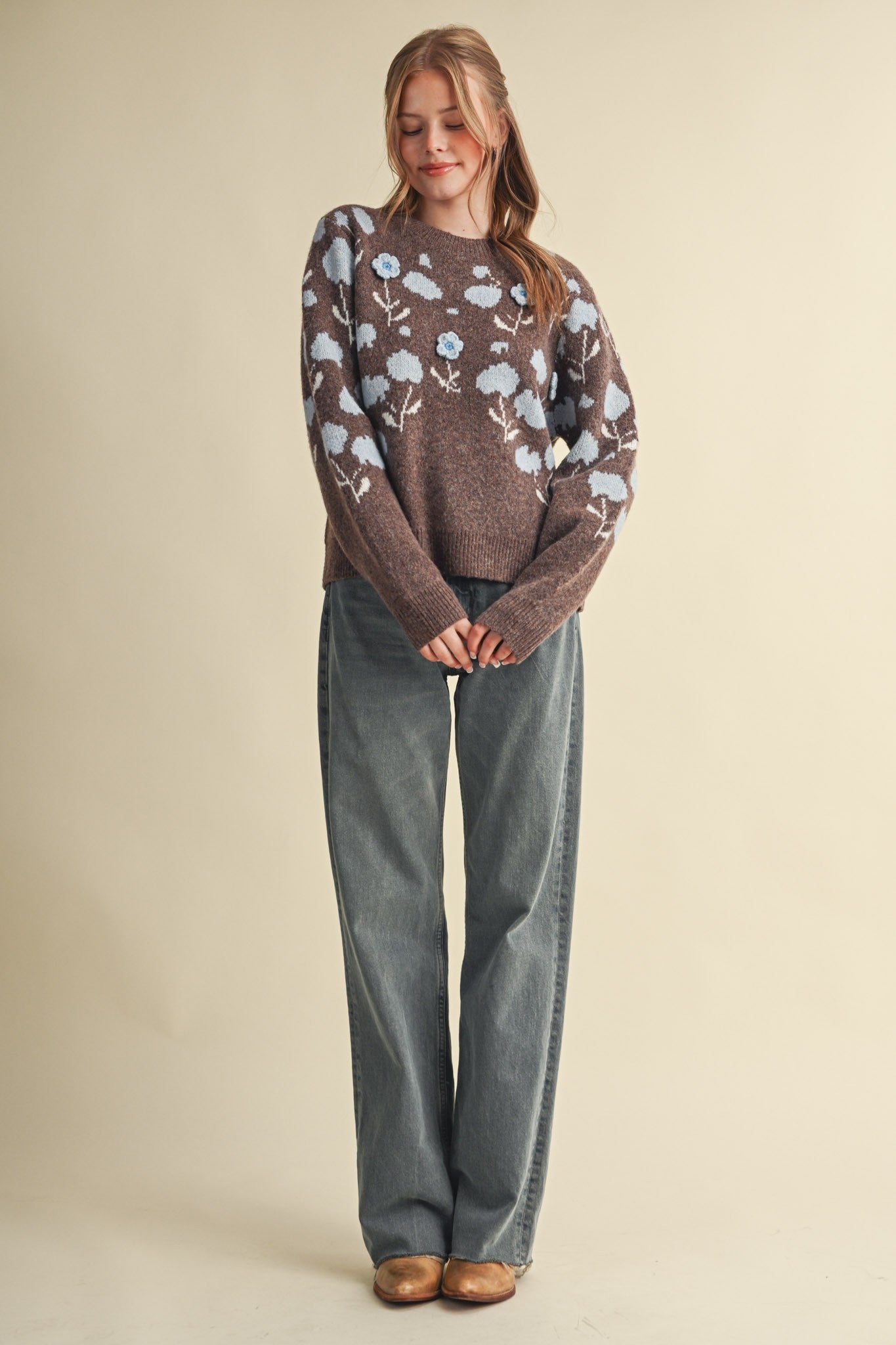 Botanical Relief Floral Applique Sweater - Westly
