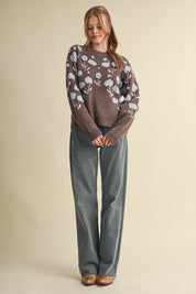 Botanical Relief Floral Applique Sweater - Westly