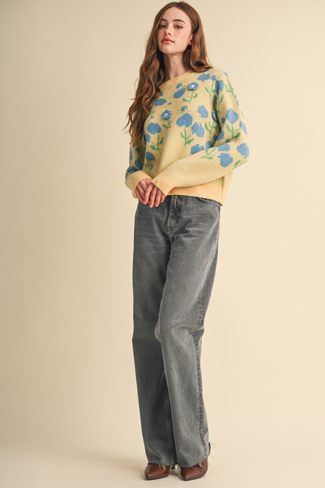 Botanical Relief Floral Applique Sweater - Westly