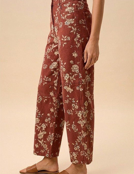 Botanical Rodeo Floral Denim Barrel Pants - Westly