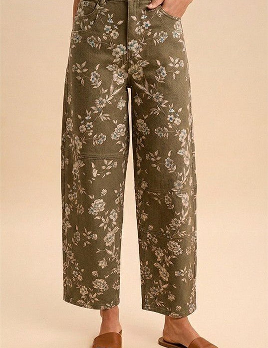 Botanical Rodeo Floral Denim Barrel Pants - Westly