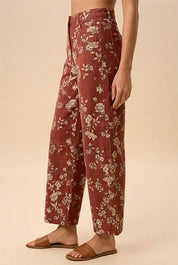 Botanical Rodeo Floral Denim Barrel Pants in Maroon, photo 2