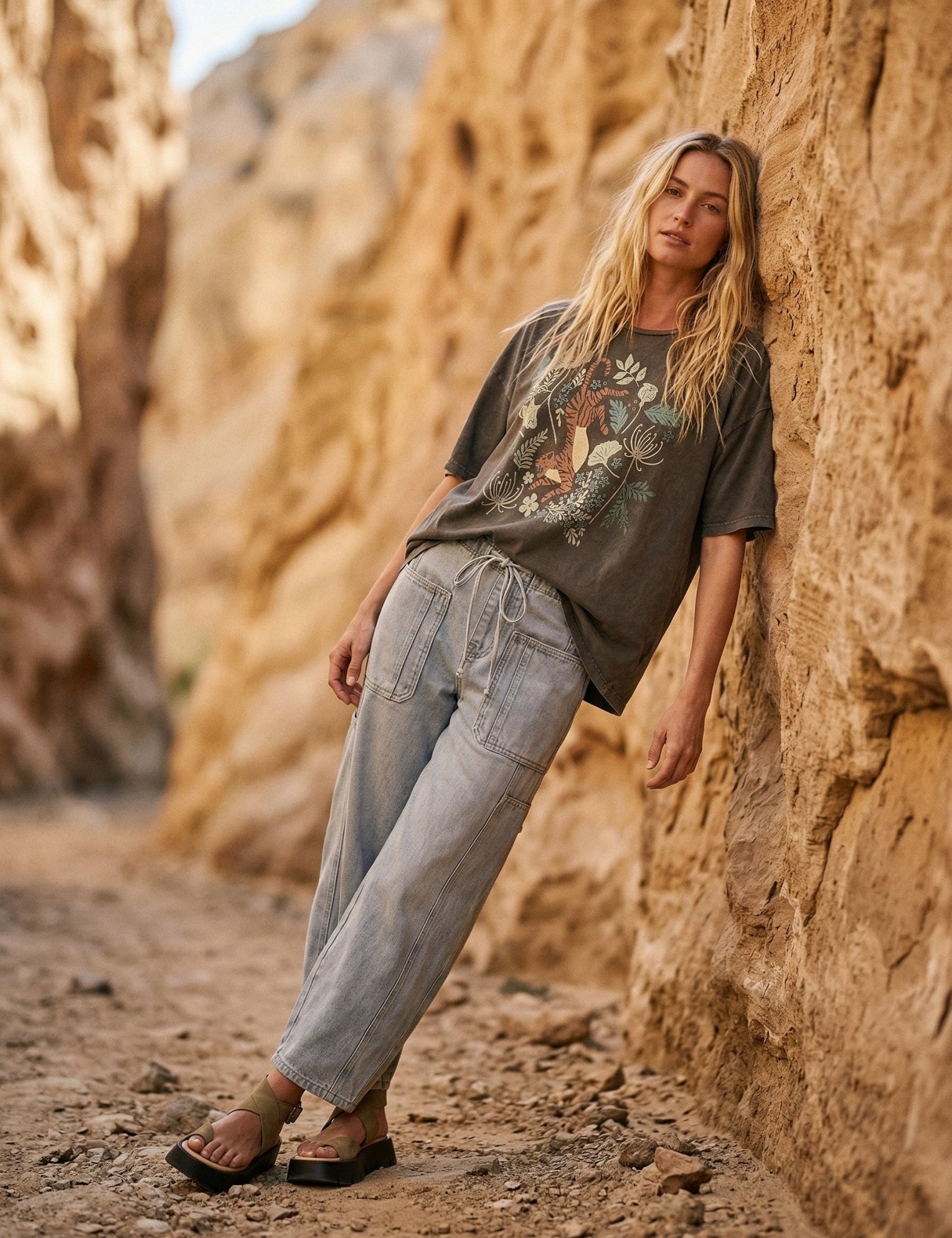 Botanical Tiger Vintage - Wash Oversized Graphic Tee - Westly