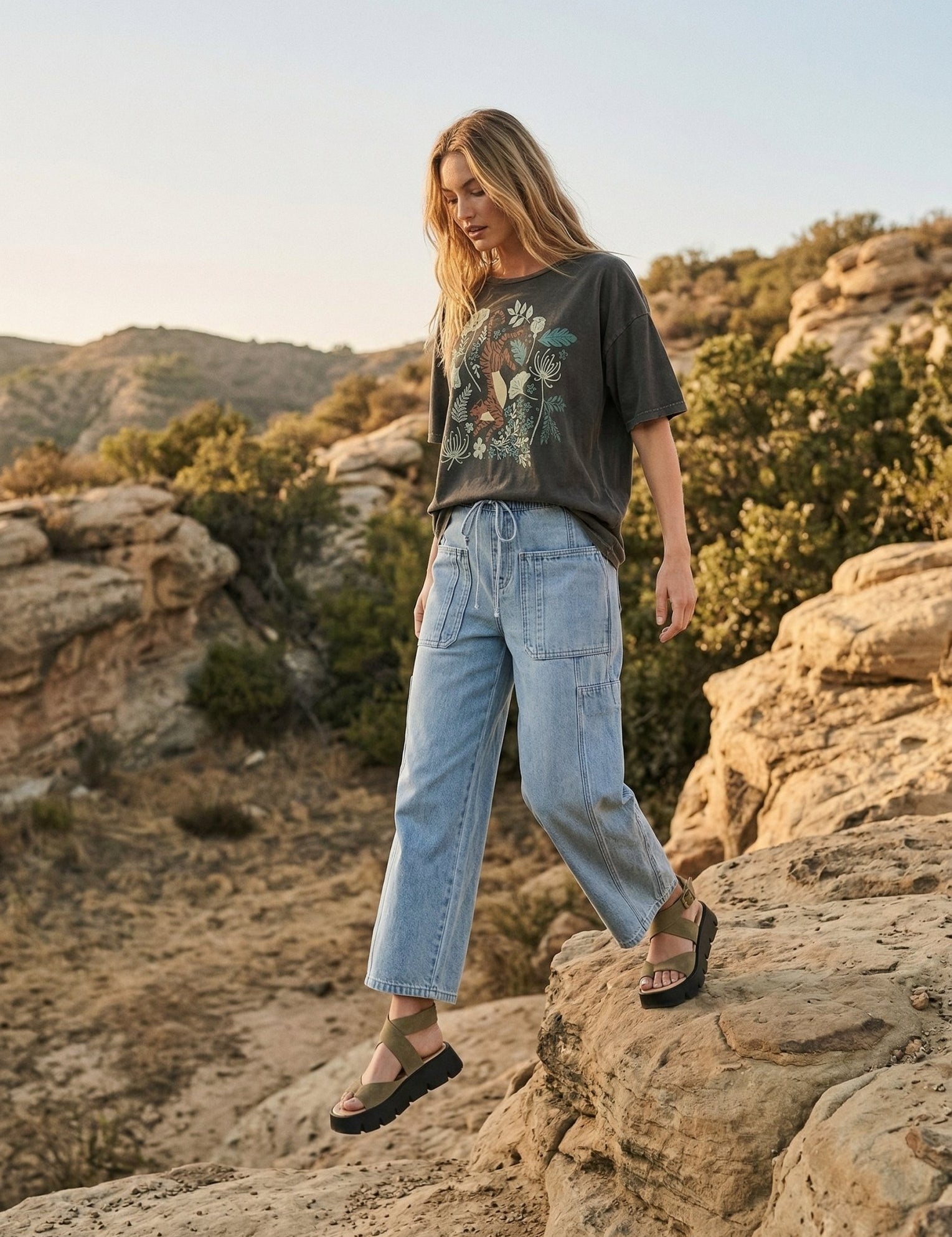 Botanical Tiger Vintage - Wash Oversized Graphic Tee - Westly