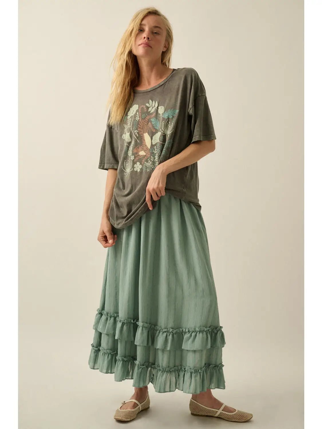 Botanical Tiger Vintage - Wash Oversized Graphic Tee - Westly