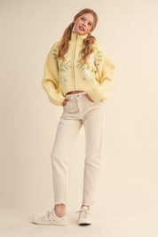 Botanical Zip Floral Knit Cardigan in Butter Flower - product photo 5