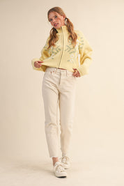 Botanical Zip Floral Knit Cardigan in Butter Flower - product photo 6