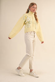Botanical Zip Floral Knit Cardigan in Butter Flower - product photo 7