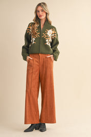 Botanical Zip Floral Knit Cardigan in Olive Flower - product photo 6