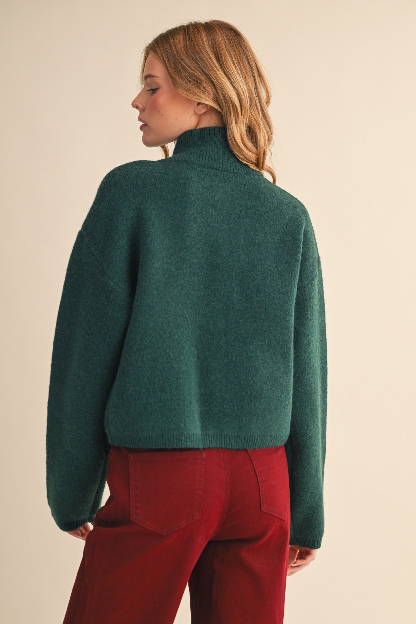Botanical Zip Floral Knit Cardigan in Pine Green Flower - product photo 7