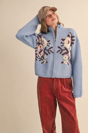 Botanical Zip Floral Knit Cardigan in Sky Blue Flower - product photo 4