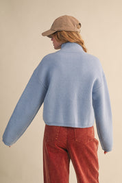 Botanical Zip Floral Knit Cardigan in Sky Blue Flower - product photo 5