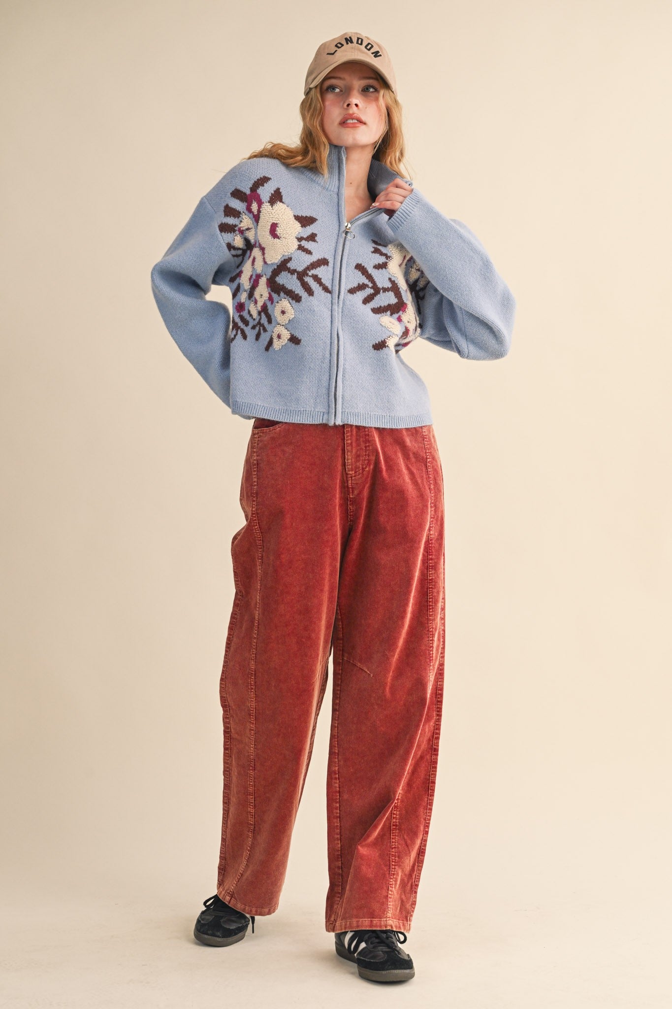 Botanical Zip Floral Knit Cardigan in Sky Blue Flower - product photo 6