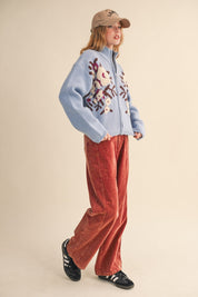 Botanical Zip Floral Knit Cardigan in Sky Blue Flower - product photo 7