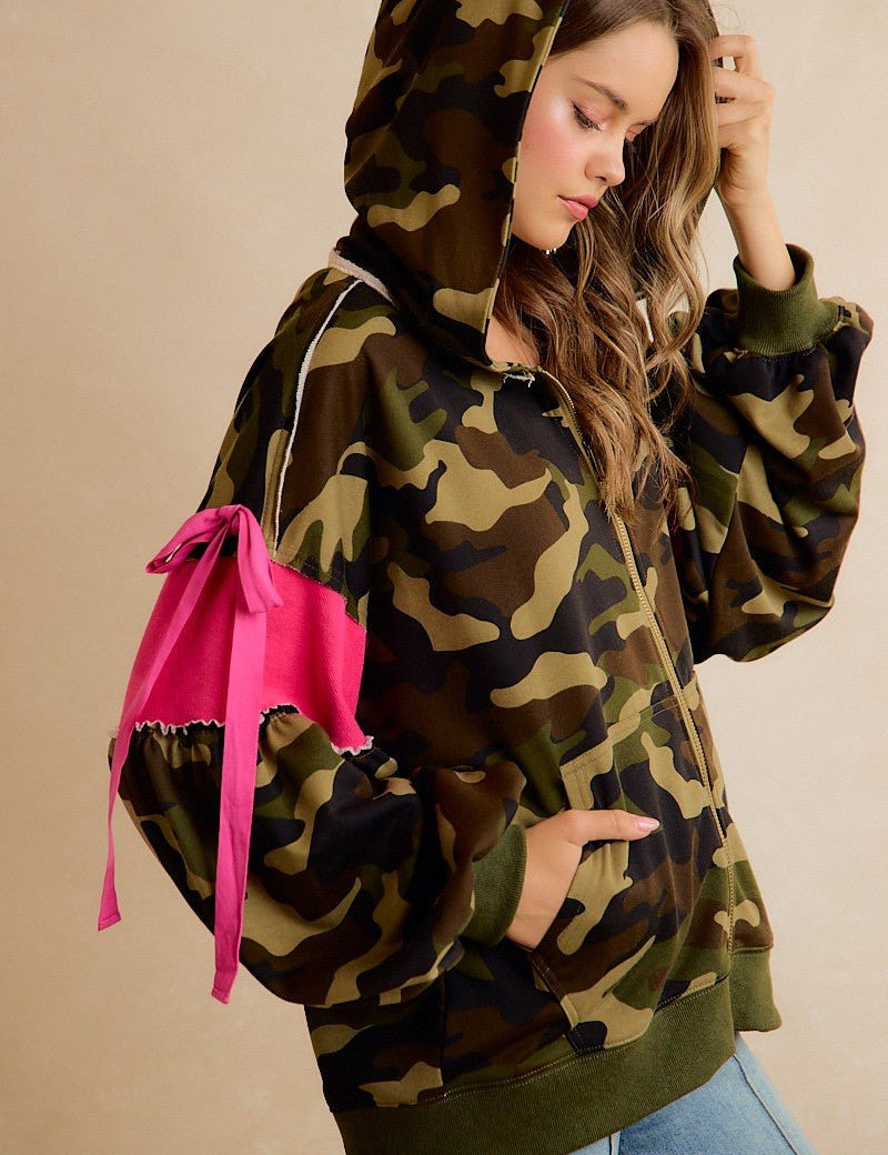 Bow and Arrow Camo Ribbon Zip Hoodie - Westly
