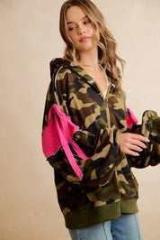 Bow and Arrow Camo Ribbon Zip Hoodie - Westly