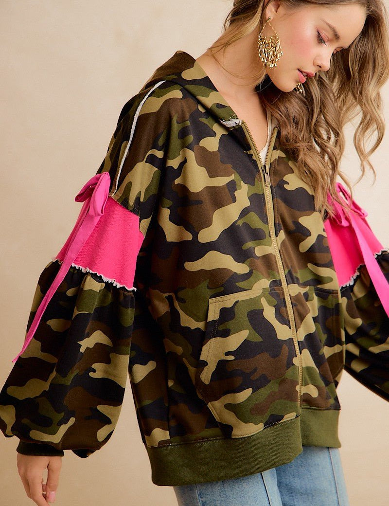 Bow and Arrow Camo Ribbon Zip Hoodie - Westly