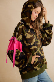 Bow and Arrow Camo Ribbon Zip Hoodie in Camo Pink, photo 2