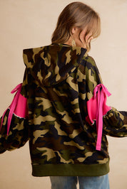 Bow and Arrow Camo Ribbon Zip Hoodie in Camo Pink, photo 4