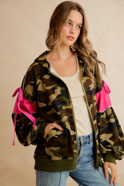 Bow and Arrow Camo Ribbon Zip Hoodie in Camo Pink, photo 7