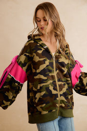 Bow and Arrow Camo Ribbon Zip Hoodie in Camo Pink, photo 9